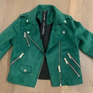 RIVER ISLAND Suede Moto Jacket in Green